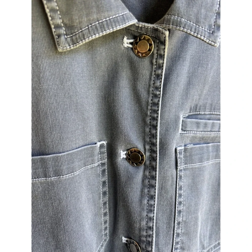 Chico's Women Gray Blue Ribbed Cotton Utility Shirt Jacket & Pant Set Size M